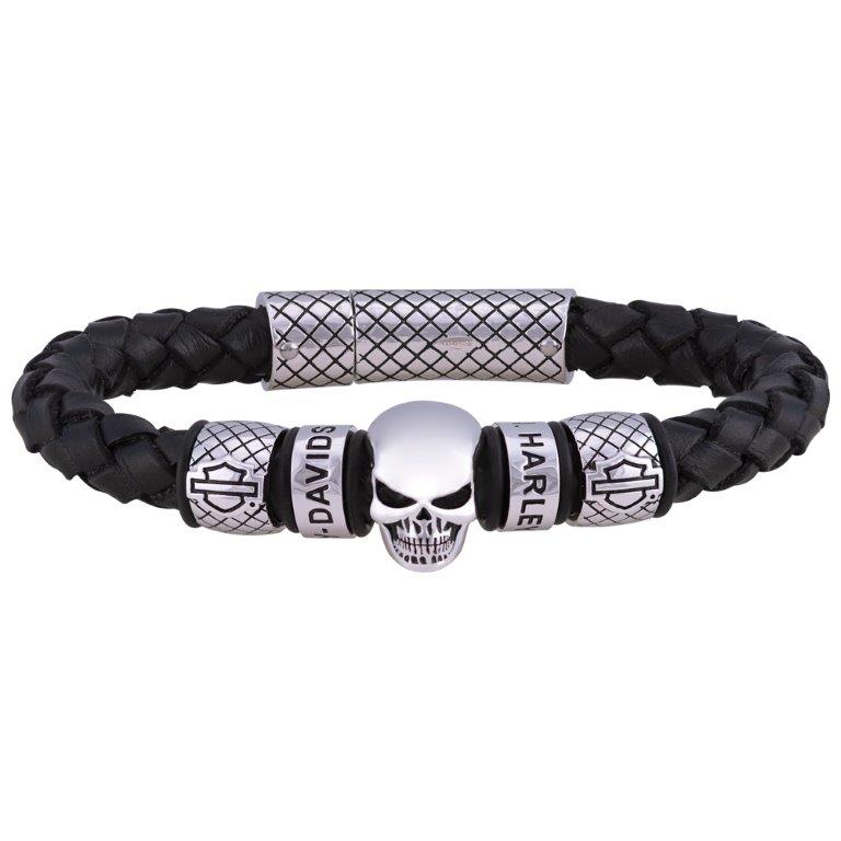 Men's Wicked Skull Bar & Shield Leather Bracelet HDB0443 - West Coast Harley -Davidson Shop