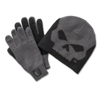 Harley-Davidson® Willie G Skull Beanie & Glove Gift Set - Blackened Pearl